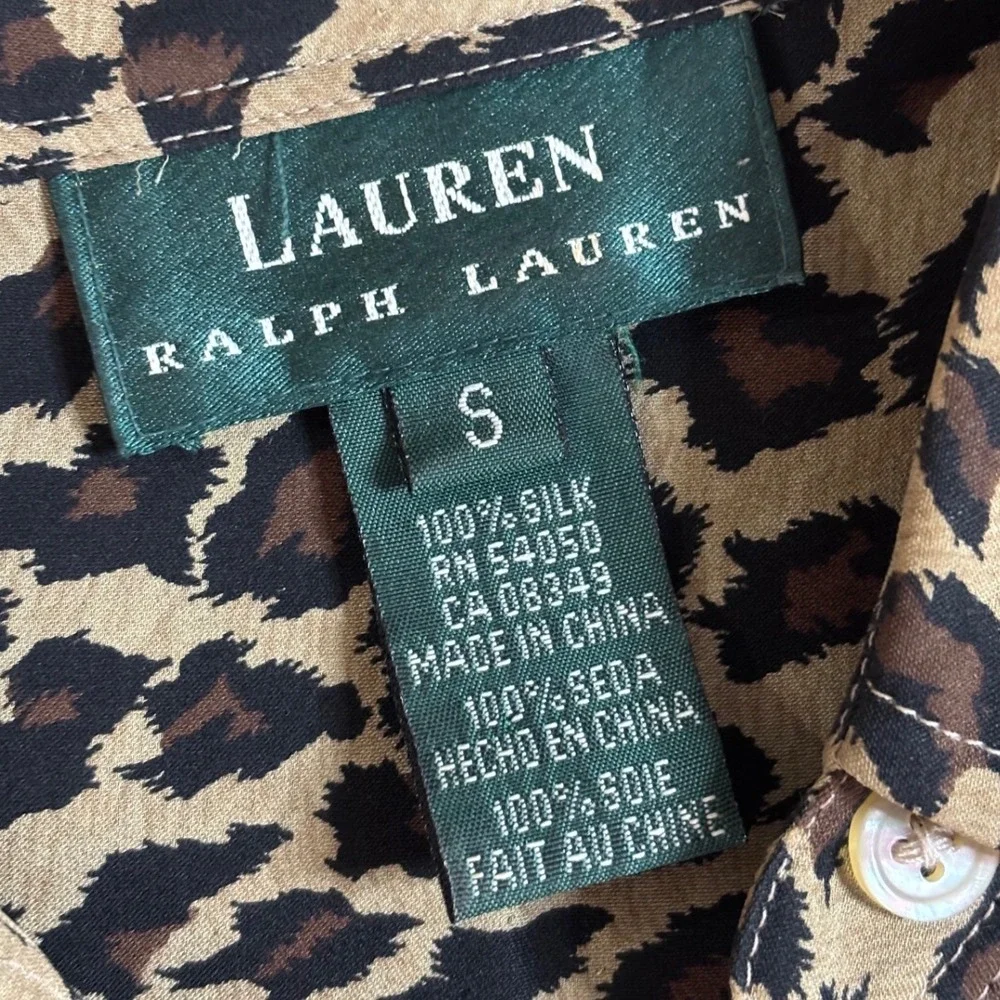 Lauren Ralph Lauren Womens Silk Top S Leopard Print Button Up Luxury Mob Wife